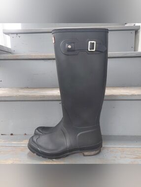Hunter Original Tall Wellington Boots Black Matte Rubber Rain Womens Size 9